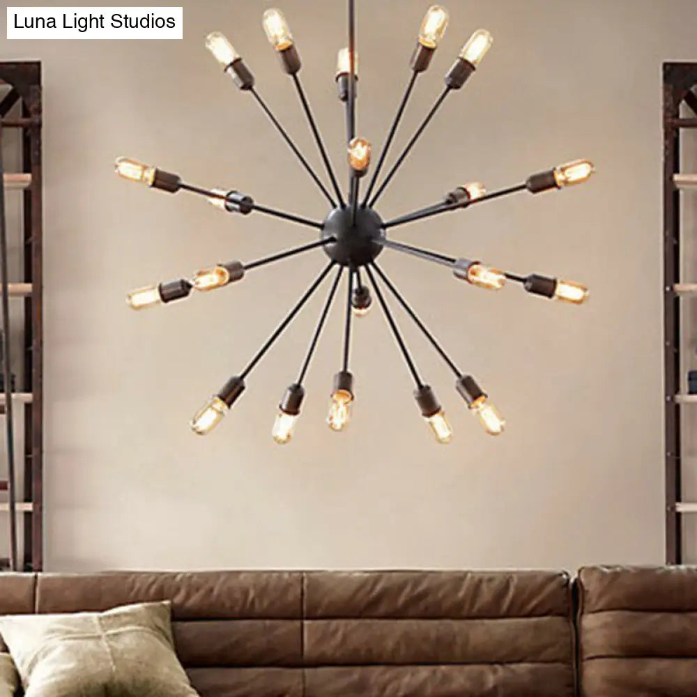 Black Metal Burst Pendant Ceiling Light - Loft Style Chandelier For Living Room