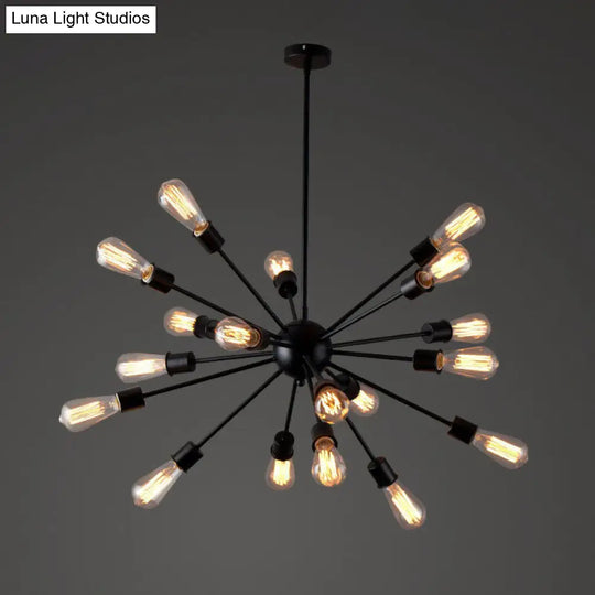 Black Metal Burst Pendant Ceiling Light - Loft Style Chandelier For Living Room 18 /