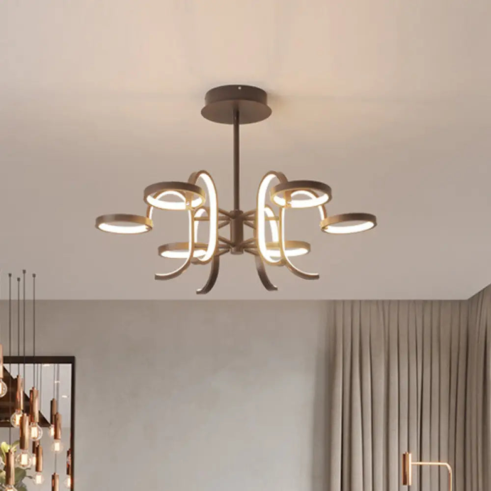 Modern Black Metal Chandelier Lighting - 5/6 Curve Arm Pendant Light In Warm/White 6 / Warm