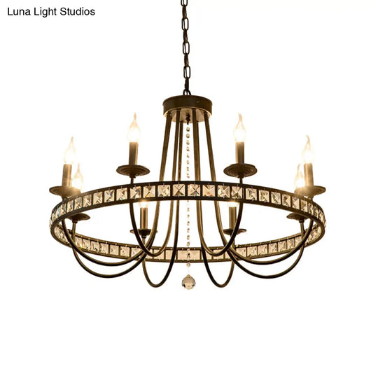 Modern Black Metal Chandelier With Crystal Deco - 6/8 Light Pendant Lamp For Industrial Lighting