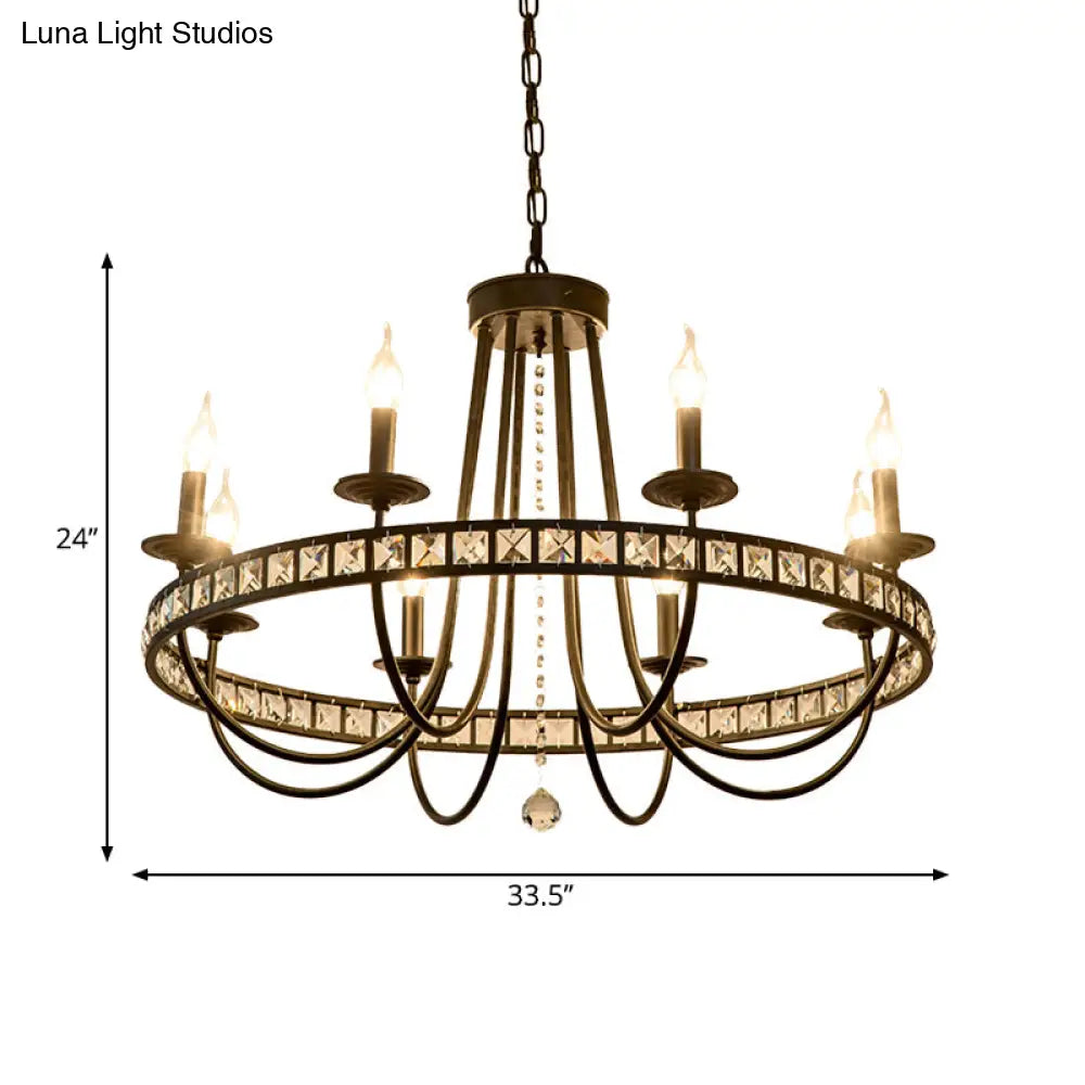 Modern Black Metal Chandelier With Crystal Deco - 6/8 Light Pendant Lamp For Industrial Lighting