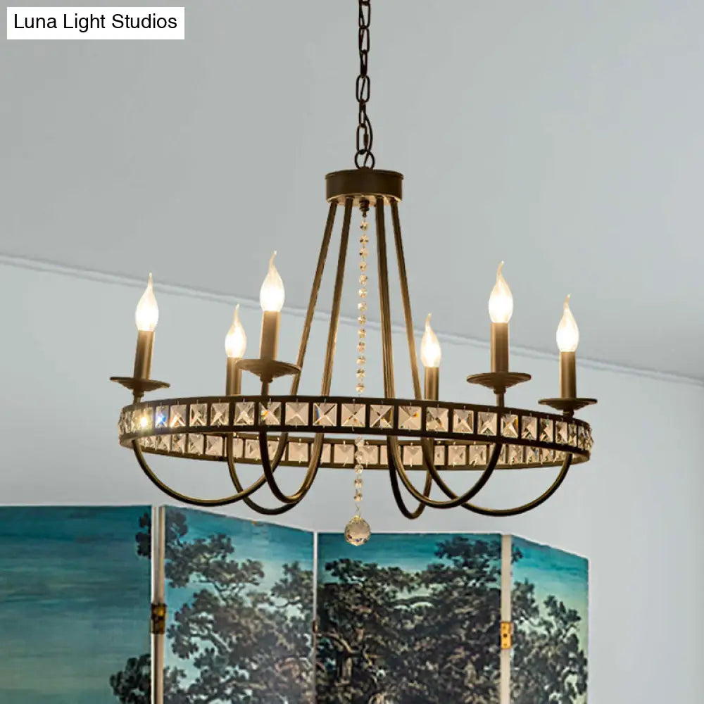 Modern Black Metal Chandelier With Crystal Deco - 6/8 Light Pendant Lamp For Industrial Lighting