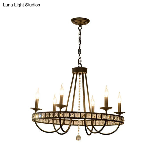 Modern Black Metal Chandelier With Crystal Deco - 6/8 Light Pendant Lamp For Industrial Lighting