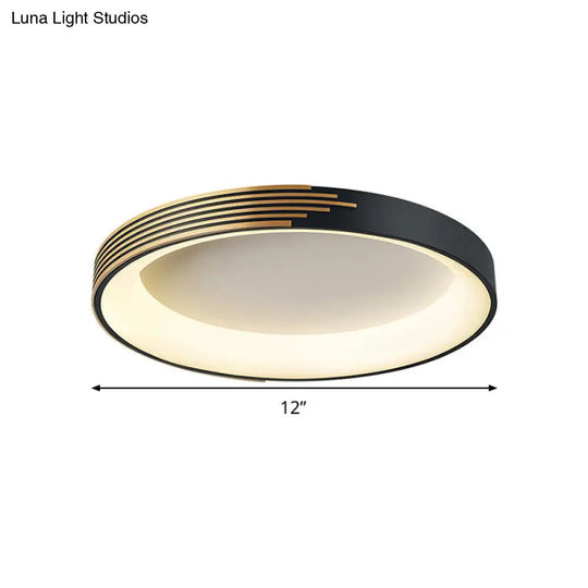 Modern Black Metal Drum Ceiling Light: Led Flush Mount For Bedroom - 12’/18’/23.5’ Wide