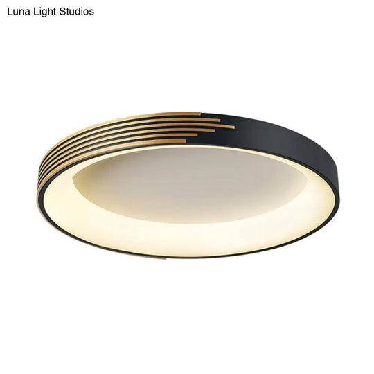 Modern Black Metal Drum Ceiling Light: Led Flush Mount For Bedroom - 12/18/23.5 Wide