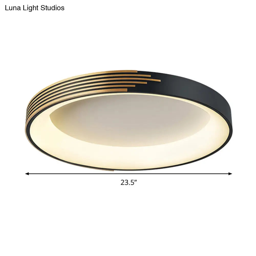 Modern Black Metal Drum Ceiling Light: Led Flush Mount For Bedroom - 12’/18’/23.5’ Wide