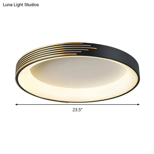 Modern Black Metal Drum Ceiling Light: Led Flush Mount For Bedroom - 12’/18’/23.5’ Wide