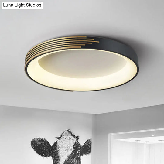 Modern Black Metal Drum Ceiling Light: Led Flush Mount For Bedroom - 12/18/23.5 Wide