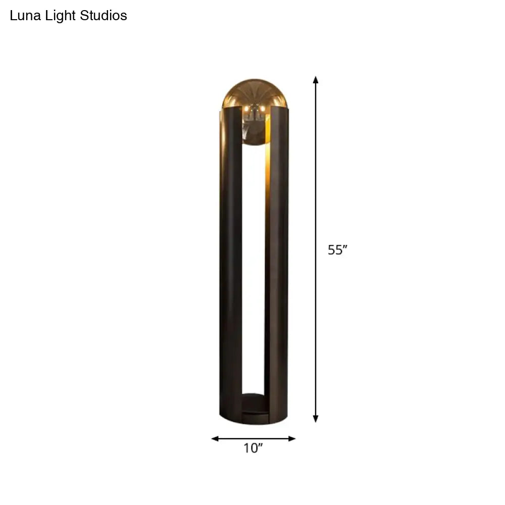 Modern Black Metal Floor Lamp With Unique Linear Capsule Arch Design For Living Room