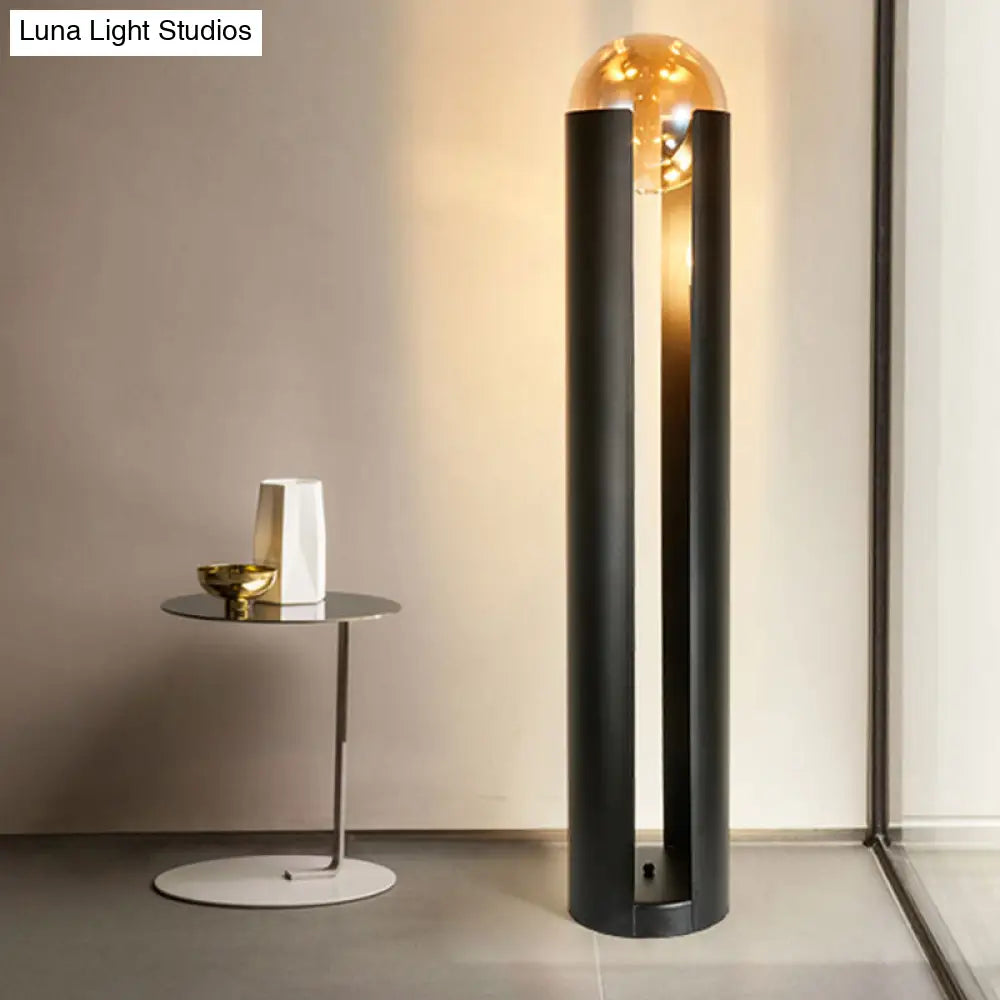 Modern Black Metal Floor Lamp With Unique Linear Capsule Arch Design For Living Room