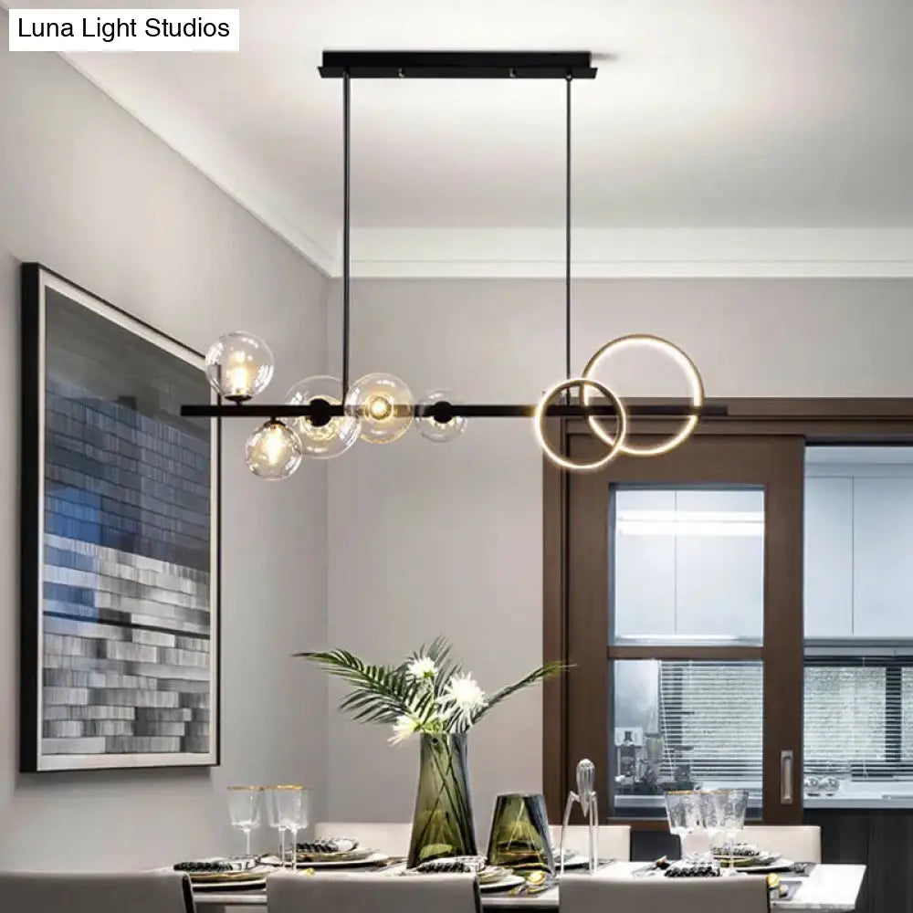 Modern Black Metal Island Pendant Lighting With Clear Glass For Dining Table