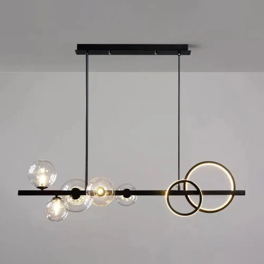 Modern Black Metal Island Pendant Lighting With Clear Glass For Dining Table