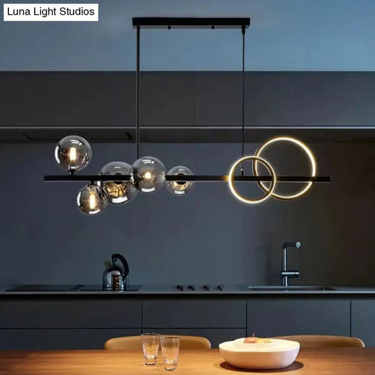 Modern Black Metal Island Pendant Lighting With Clear Glass For Dining Table