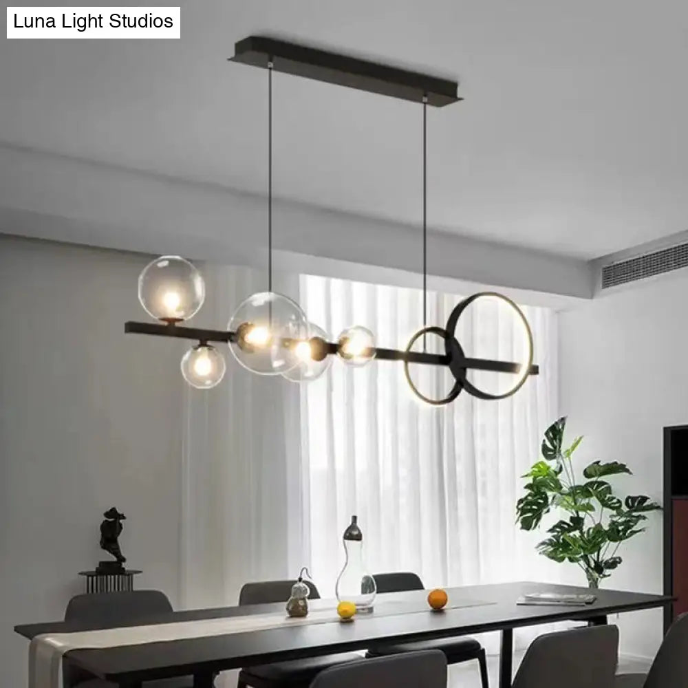 Modern Black Metal Island Pendant Lighting With Clear Glass For Dining Table