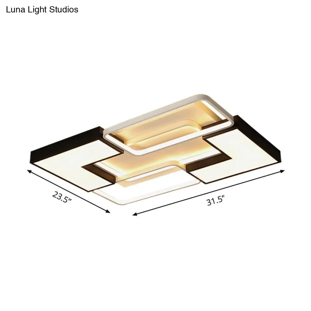 Modern Black Metal Led Ceiling Flush Light: Simple Square/Rectangular Fixture For Bedroom -