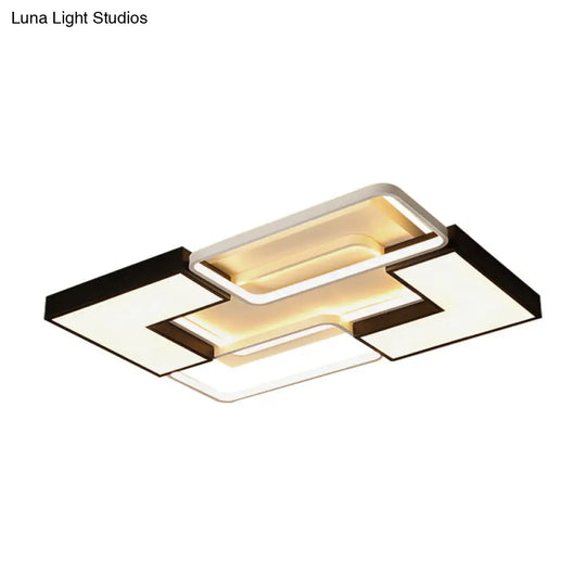 Modern Black Metal Led Ceiling Flush Light: Simple Square/Rectangular Fixture For Bedroom -