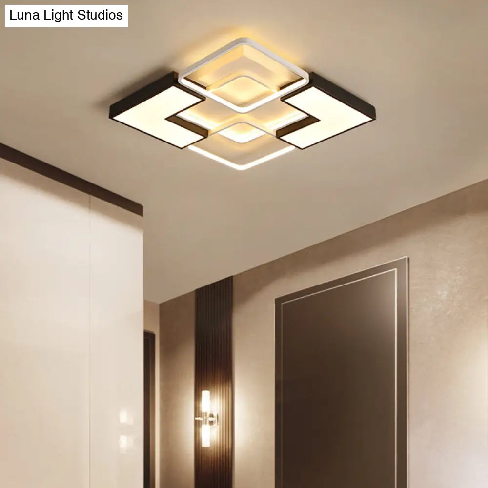 Modern Black Metal Led Ceiling Flush Light: Simple Square/Rectangular Fixture For Bedroom -