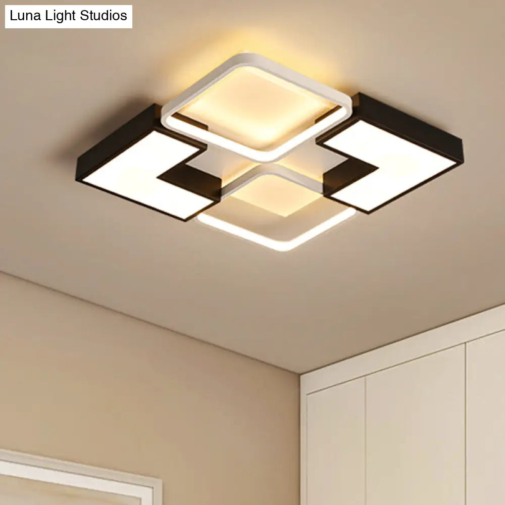 Modern Black Metal Led Ceiling Flush Light: Simple Square/Rectangular Fixture For Bedroom -