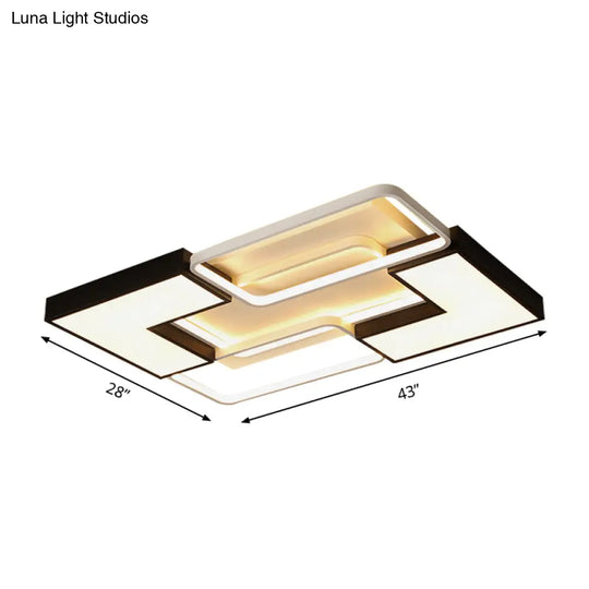 Modern Black Metal Led Ceiling Flush Light: Simple Square/Rectangular Fixture For Bedroom -