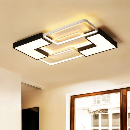 Modern Black Metal Led Ceiling Flush Light: Simple Square/Rectangular Fixture For Bedroom -