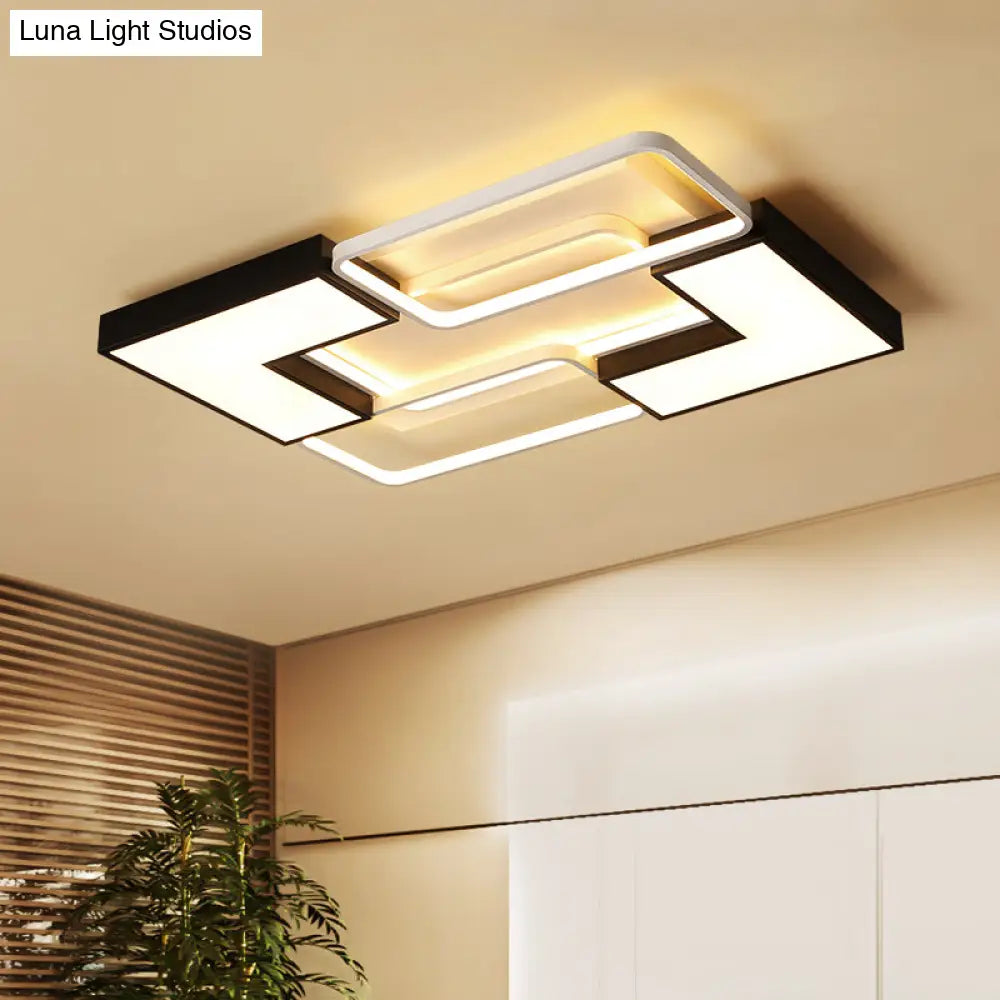 Modern Black Metal Led Ceiling Flush Light: Simple Square/Rectangular Fixture For Bedroom -