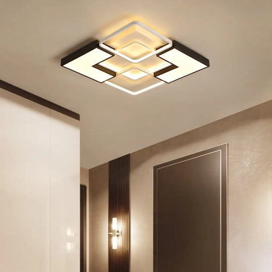 Modern Black Metal Led Ceiling Flush Light: Simple Square/Rectangular Fixture For Bedroom -