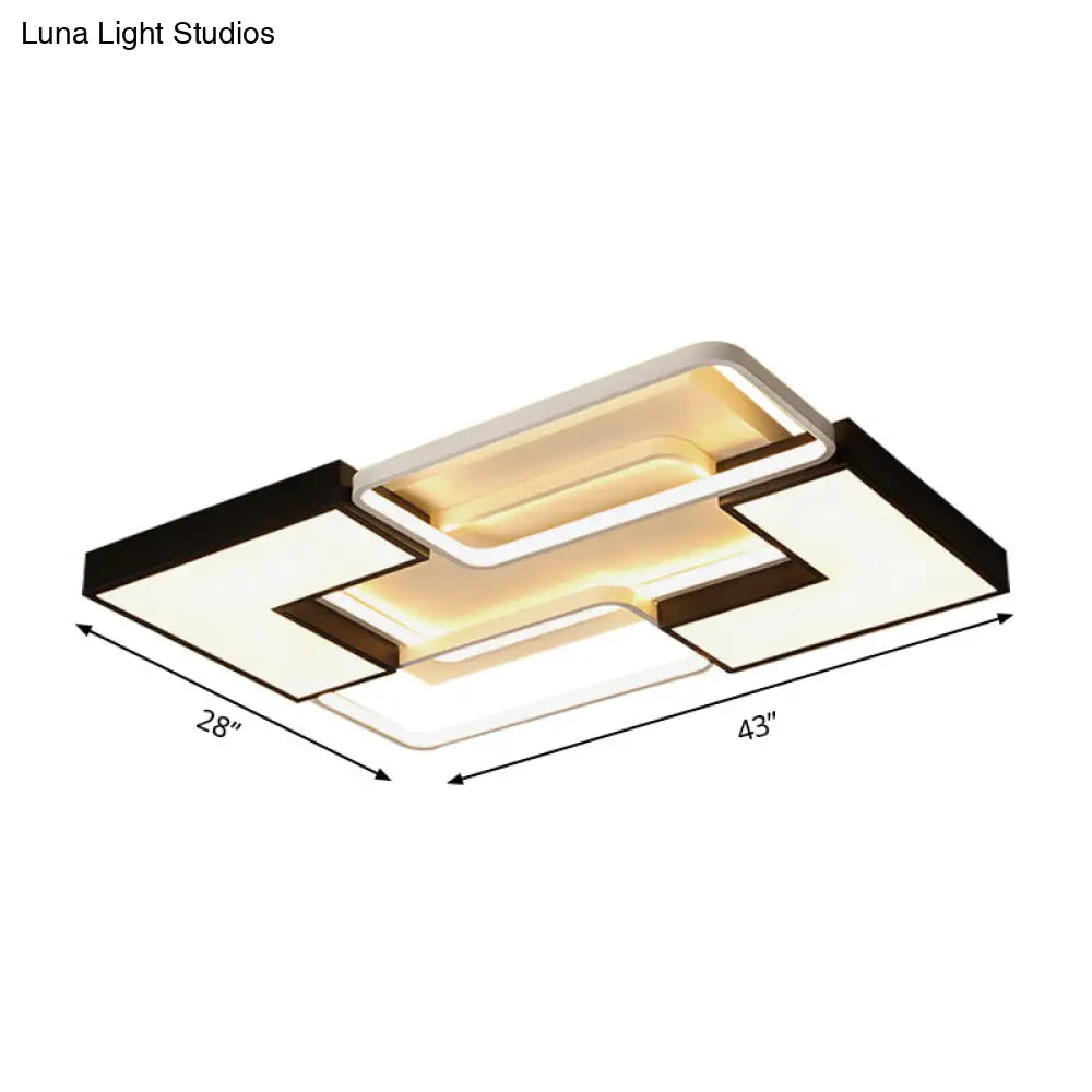 Modern Black Metal Led Ceiling Flush Light: Simple Square/Rectangular Fixture For Bedroom -