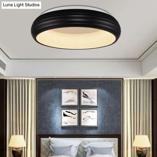 Modern Black Metal Led Ceiling Lamp For Living Room - 19/25 Wide Round Flush Mount Fixture / 19
