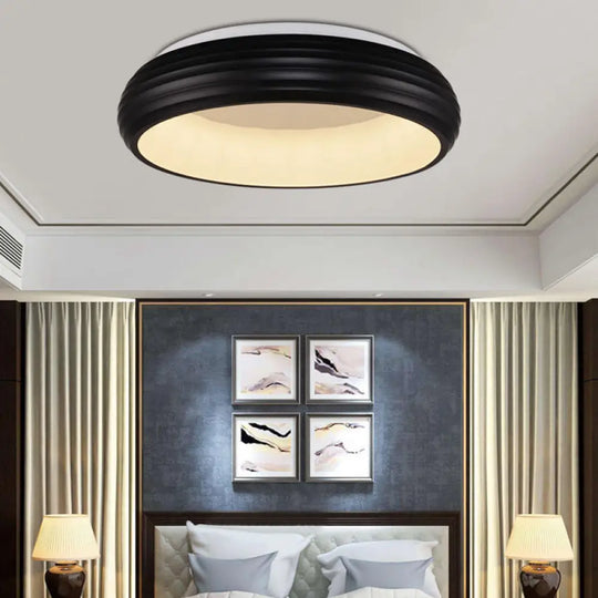 Modern Black Metal Led Ceiling Lamp For Living Room - 19’/25’ Wide Round Flush Mount Fixture / 19’