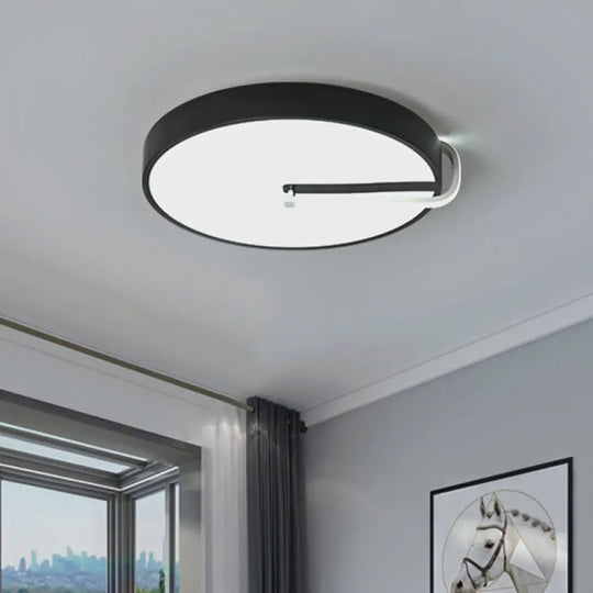 Modern Black Metal Led Drum Flush Mount Ceiling Lamp 16’/19.5’ Wide - Perfect For Bedroom