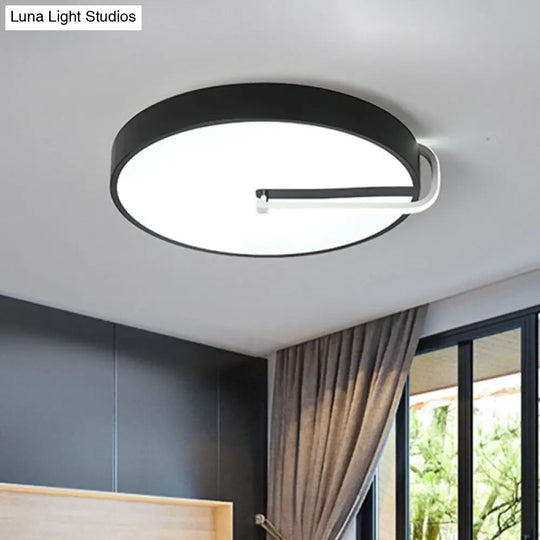 Modern Black Metal Led Drum Flush Mount Ceiling Lamp 16’/19.5’ Wide - Perfect For Bedroom Lighting