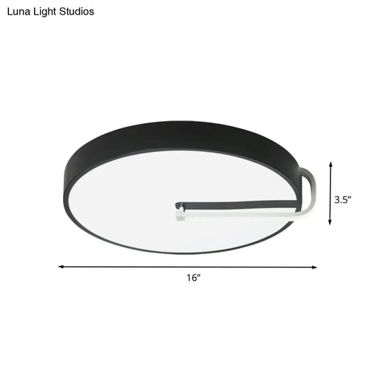 Modern Black Metal Led Drum Flush Mount Ceiling Lamp 16/19.5 Wide - Perfect For Bedroom Lighting