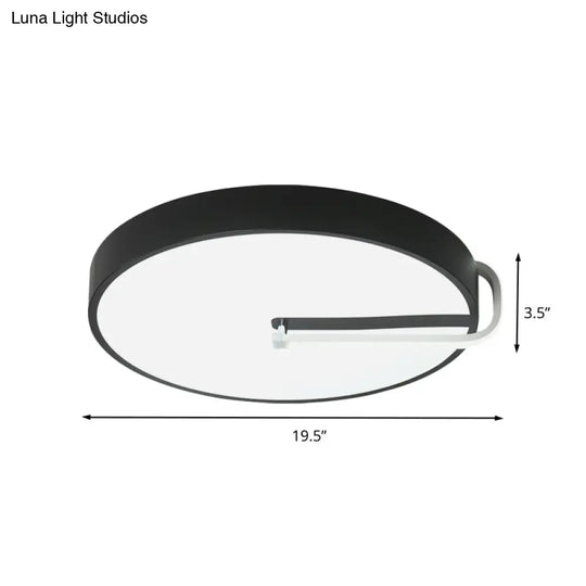 Modern Black Metal Led Drum Flush Mount Ceiling Lamp 16/19.5 Wide - Perfect For Bedroom Lighting