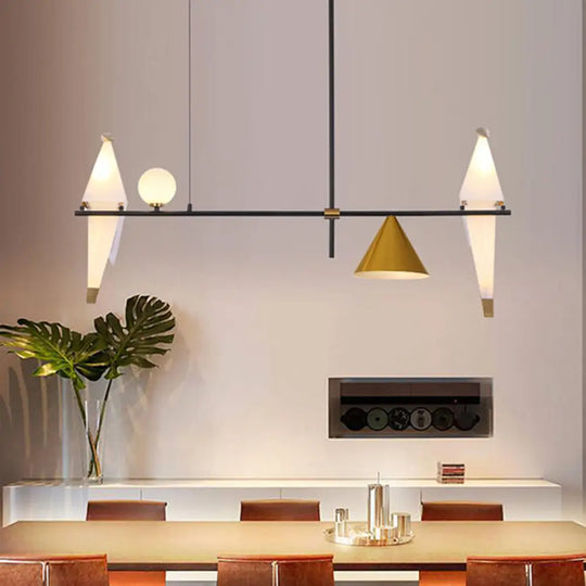 Modern Black Metal Paper Crane Pendant Chandelier With 4 Bulbs For Dining Room - Cone Shade Design