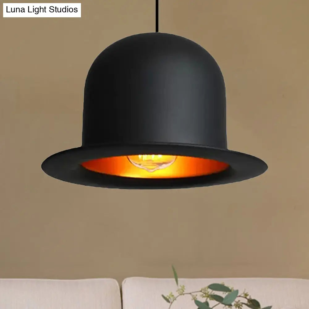 Modern Black Metal Pendant Light For Dining Room - Hat Ceiling Hanging 6.5’/7’ Wide