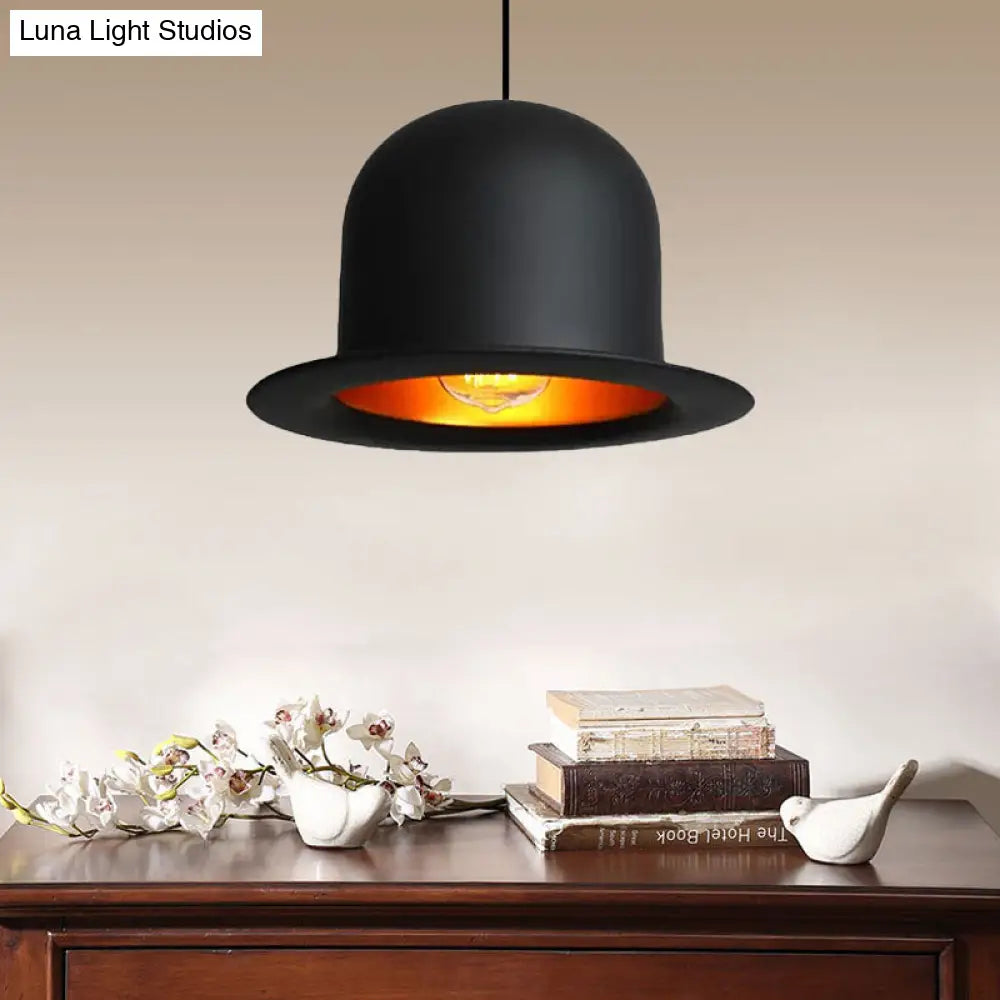 Modern Black Metal Hat Pendant Light For Dining Room - 1 6.5/7 Wide / 6.5