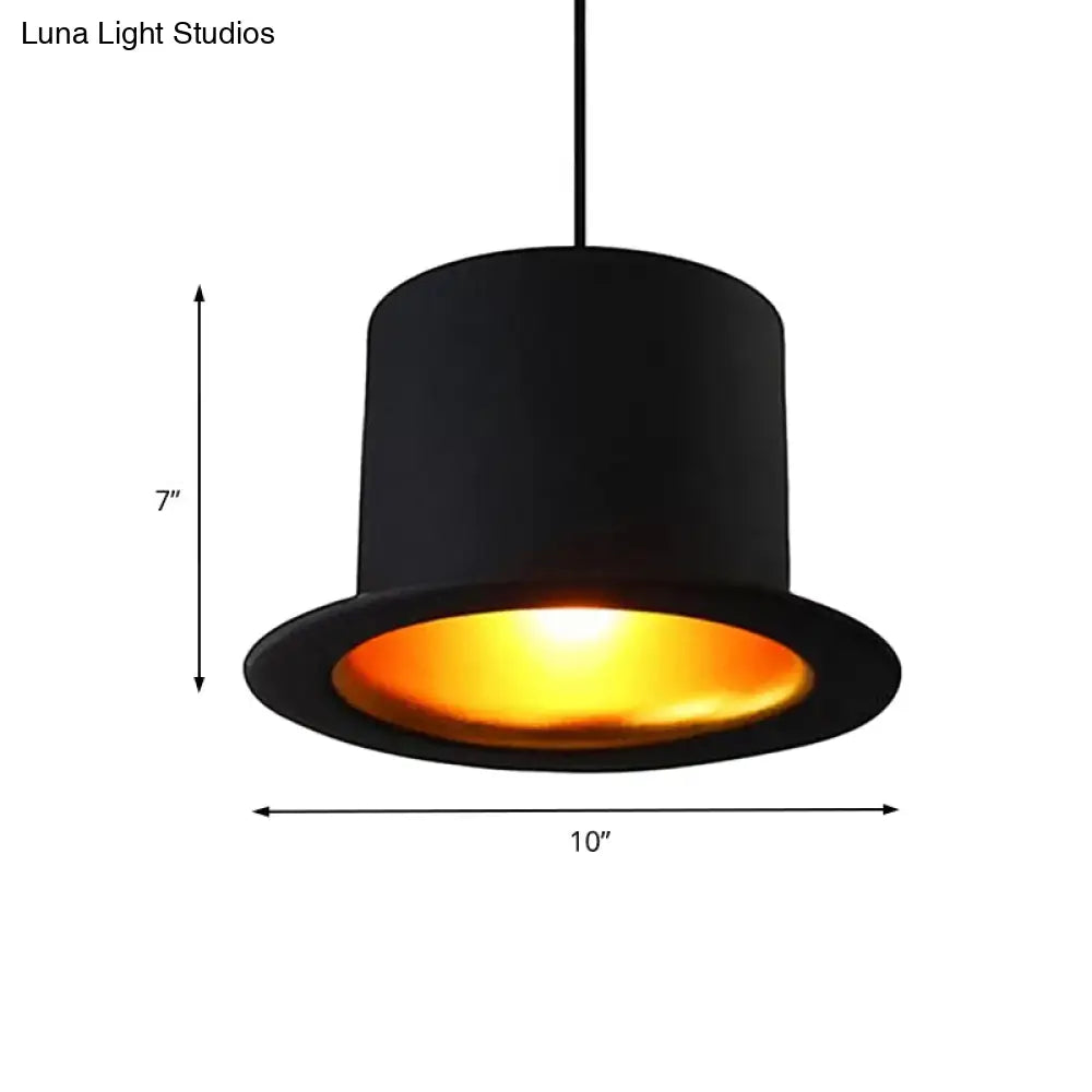 Modern Black Metal Pendant Light For Dining Room - Hat Ceiling Hanging 6.5’/7’ Wide