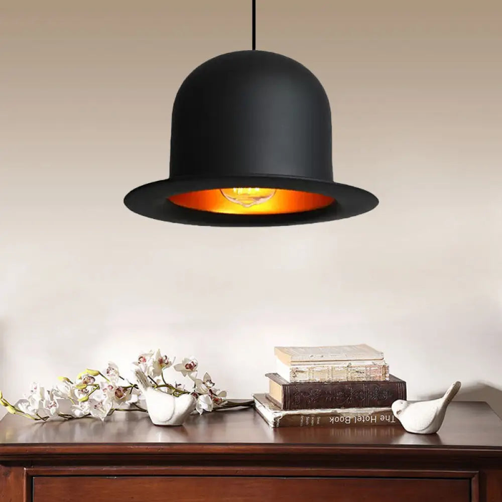 Modern Black Metal Pendant Light For Dining Room - Hat Ceiling Hanging 6.5’/7’ Wide / 6.5’