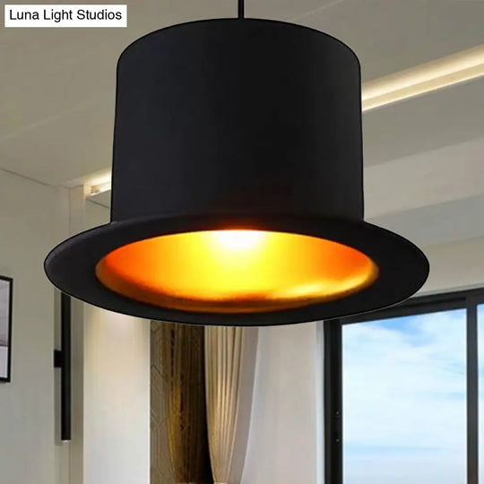 Modern Black Metal Pendant Light For Dining Room - Hat Ceiling Hanging 6.5’/7’ Wide