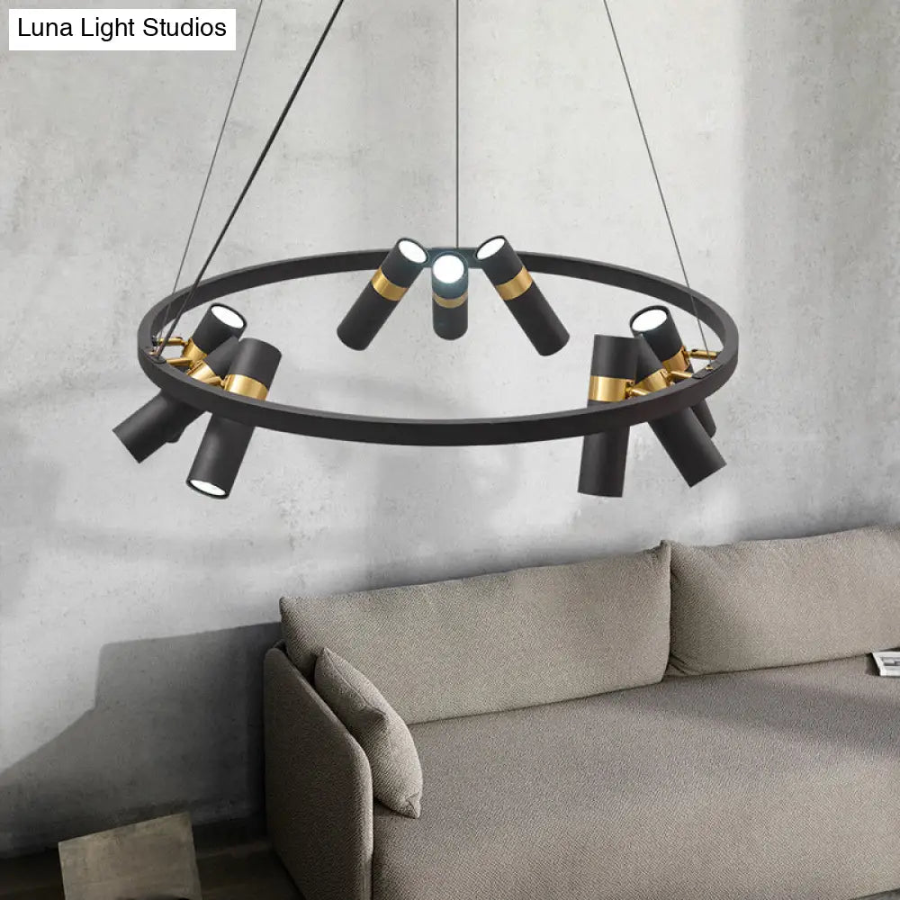 Modern Black Metal Pipe Pendant Chandelier - 6/9 Heads Round Design Ideal For Bedroom Ceiling