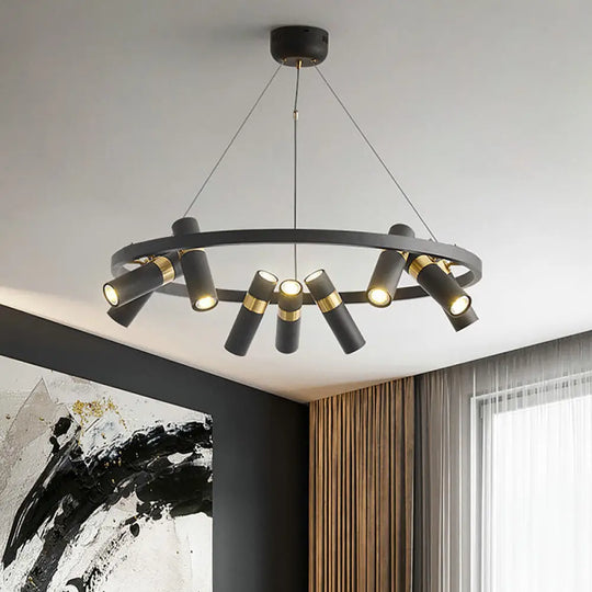 Modern Black Metal Pipe Pendant Chandelier - 6/9 Heads Round Design Ideal For Bedroom Ceiling