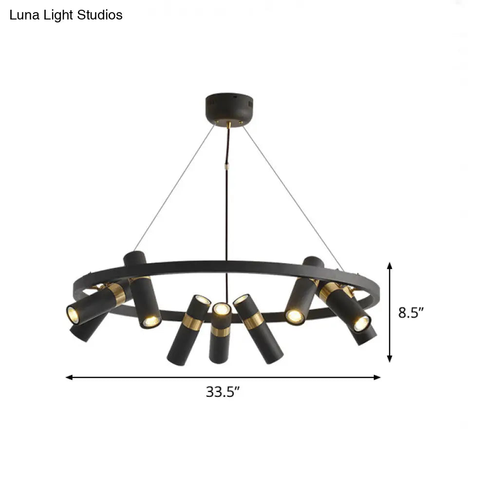 Modern Black Metal Pipe Pendant Chandelier - 6/9 Heads Round Design Ideal For Bedroom Ceiling