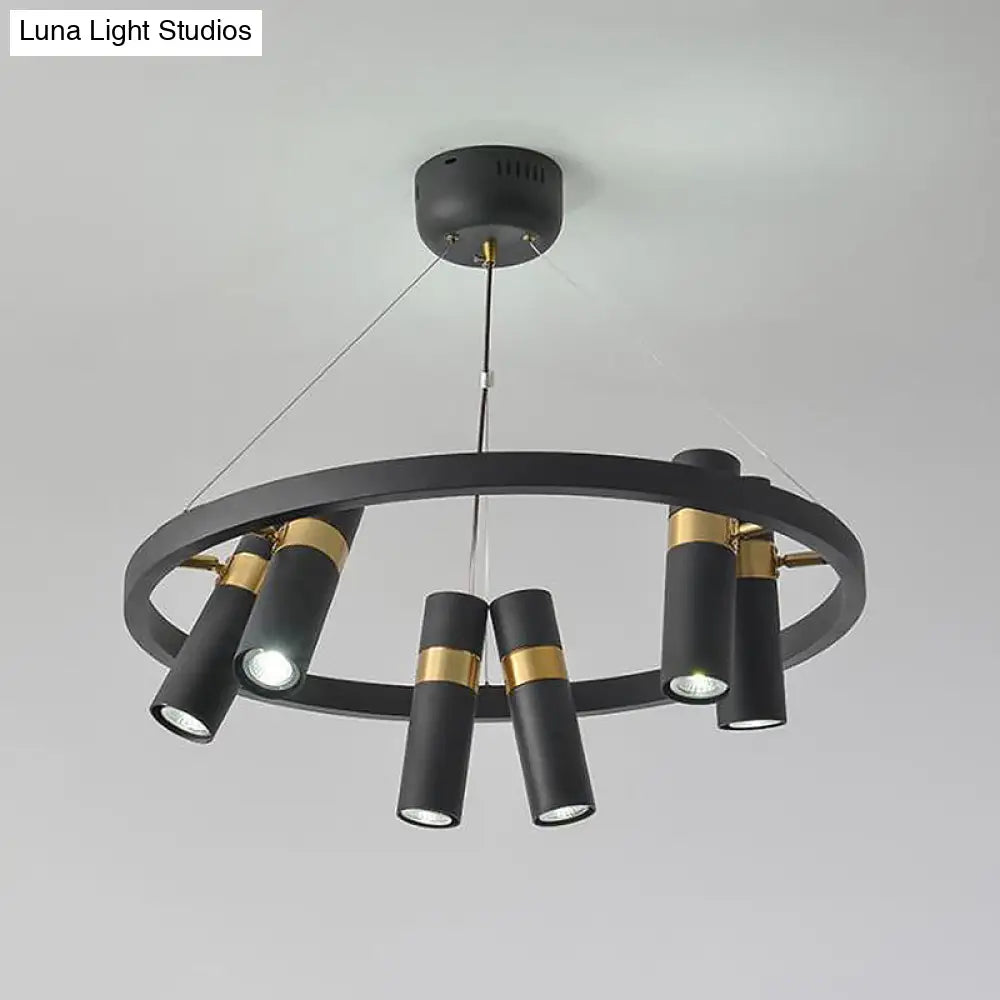 Modern Black Metal Pipe Pendant Chandelier - 6/9 Heads Round Design Ideal For Bedroom Ceiling