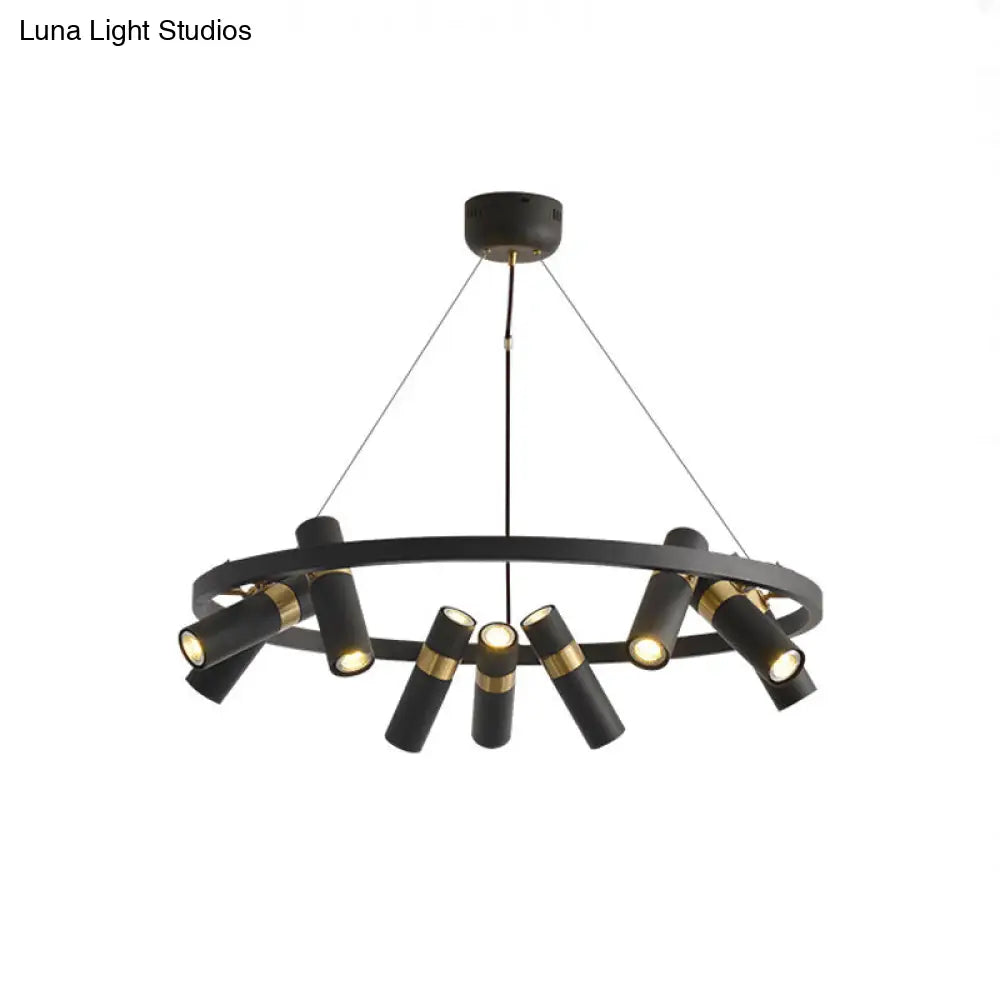 Modern Black Metal Pipe Pendant Chandelier - 6/9 Heads Round Design Ideal For Bedroom Ceiling