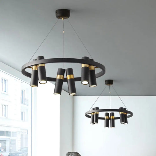 Modern Black Metal Pipe Pendant Chandelier - 6/9 Heads Round Design Ideal For Bedroom Ceiling