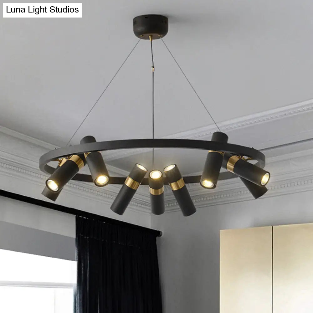 Modern Black Metal Pipe Pendant Chandelier - 6/9 Heads Round Design Ideal For Bedroom Ceiling