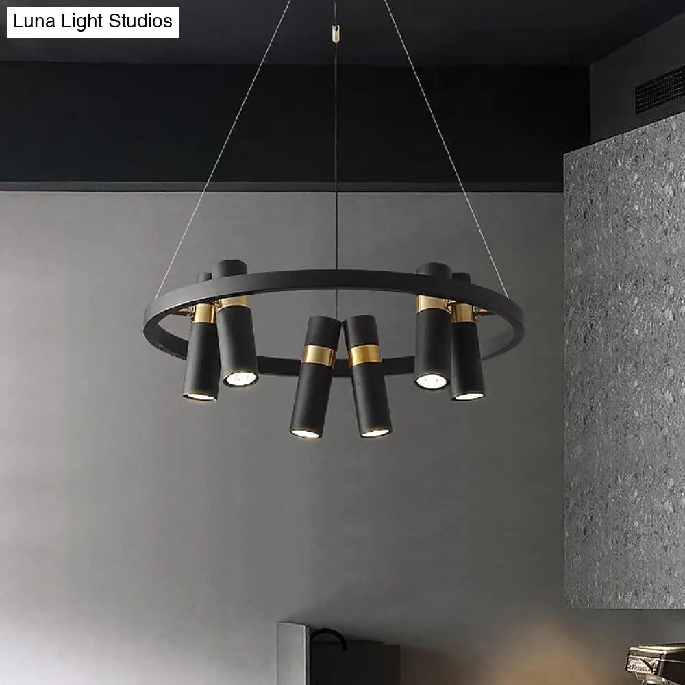 Modern Black Metal Pipe Pendant Chandelier - 6/9 Heads Round Design Ideal For Bedroom Ceiling