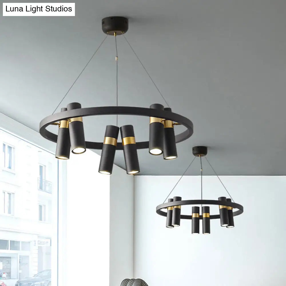 Round Metal Pipe Pendant Chandelier - Black Finish 6/9 Heads Bedroom Ceiling Light 6 /