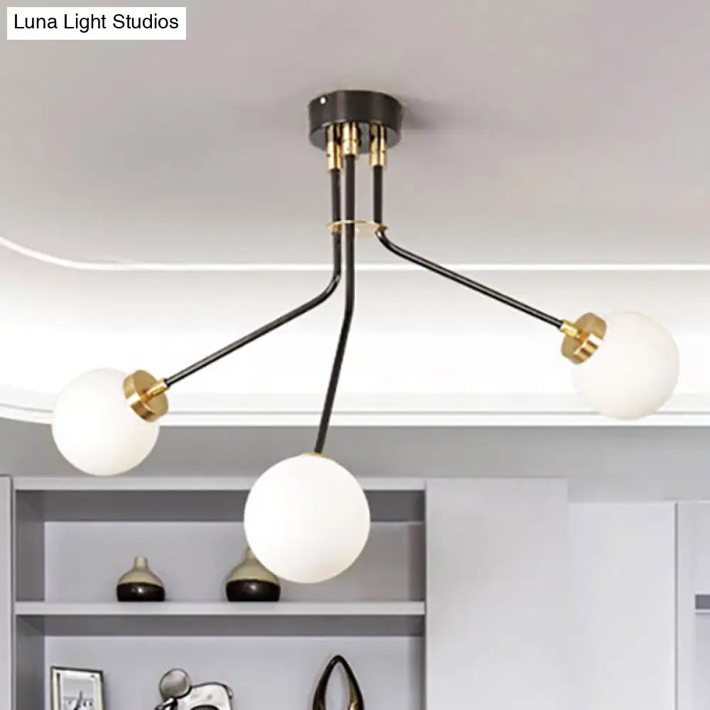 Modern Black Metal Semi Flush Ceiling Lamp - 3/7 Lights Dining Room Lighting Fixture