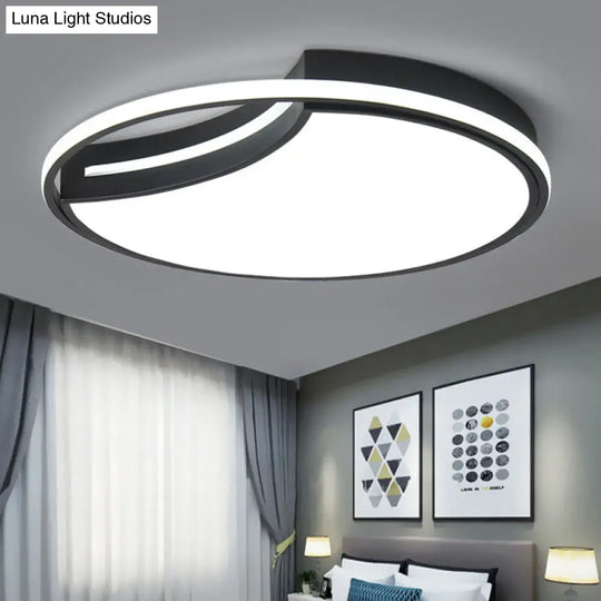 Modern Black Metal Splicing Led Circle Flush Mount Ceiling Light For Bedrooms / White